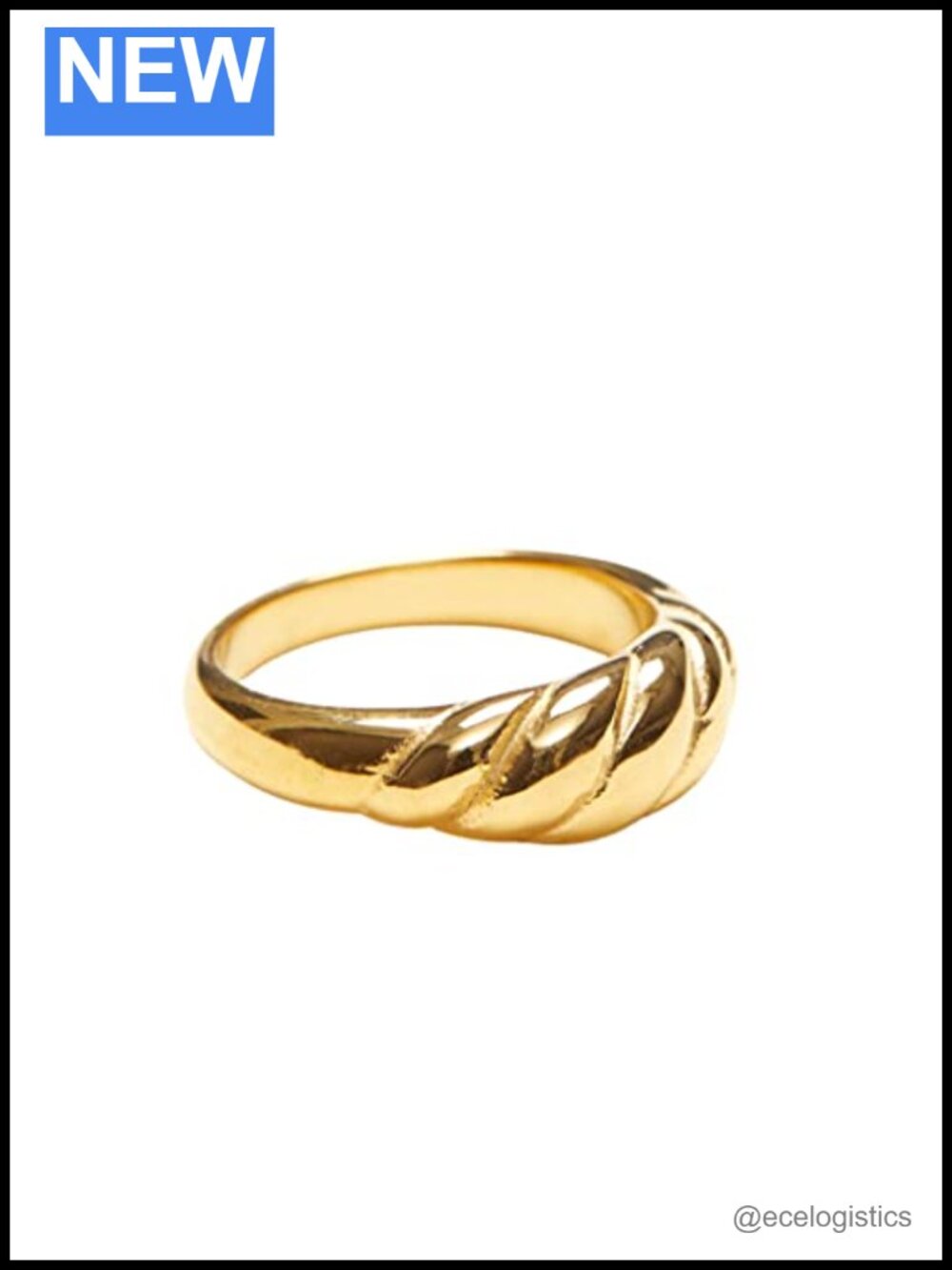 18K Gold Plated Croissant Dome Band Ring Stackable Signet Minimalist